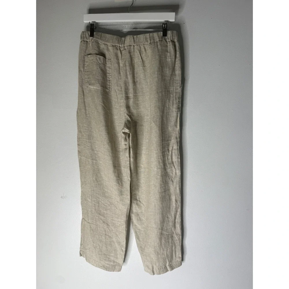 Quince 100% European Linen Pants Flax Beige Straight Leg Elastic Waist M